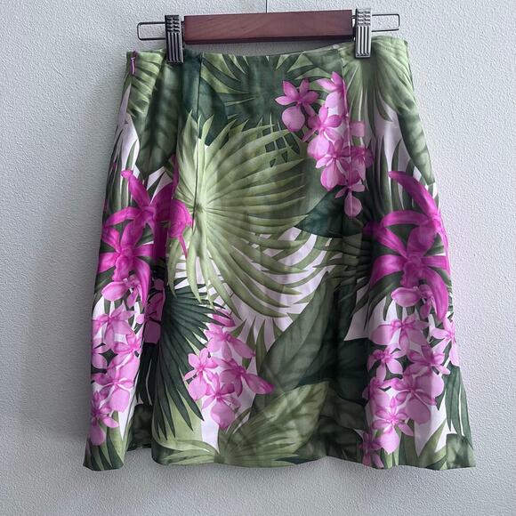Tommy Bahama Floral 100% Silk Green Mini Tropical Hawaiian Skirt Women's Size 2 - Picture 4 of 6